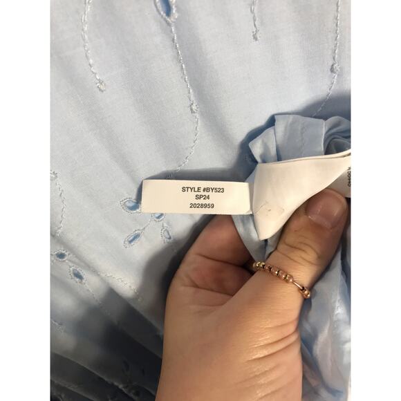 J. Crew Midi Dress Women's 8 Blue V Neck Puff Sleeve Eyelet Tiered Feminine - Picture 13 of 15